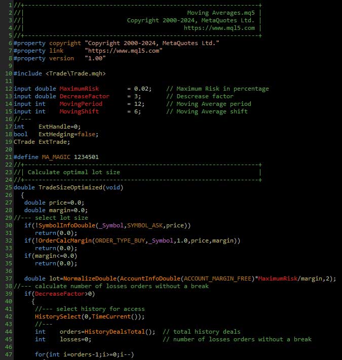 Ejemplo de código fuente de MQL5